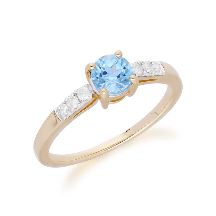 Gemondo Bague Topaze, 9ct or Jaune Topaze Bleu & Diamant Ronde - TOPAZE