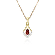 Boucles d'Oreilles Dormeuses et Pendentif Feuille Classique Or Jaune 375 Grenat et Diamant