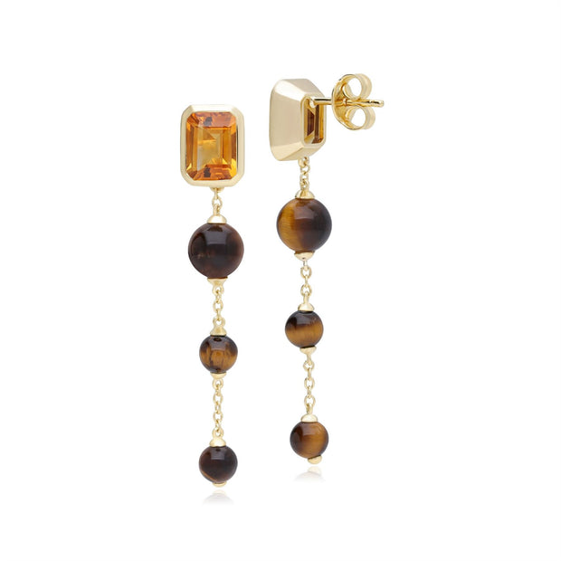 Gemondo Boucles d'Oreilles Pendantes ECFEW™ 'The Unifier' Citrine et Tiger's Eyes