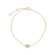 Aigue-Marine Bracelet, 9 CT or Jaune Aigue-Marine Pierre Unique Rond Milgrain 19cm Bracelet