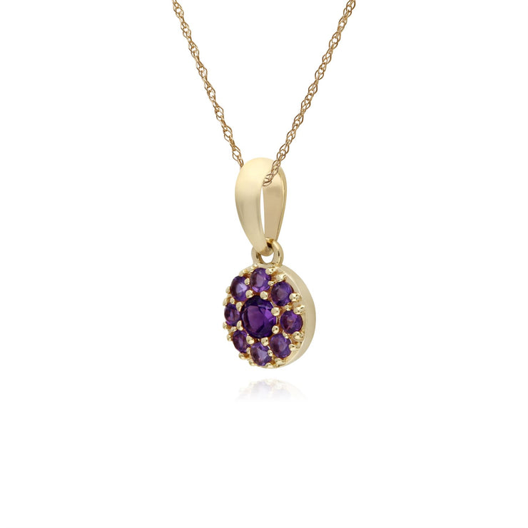s 9 CT or Jaune Améthyste Rond Serti Pendentif sur 45cm Chaîne
