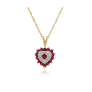 Pendentif Cœur Classique Or Jaune 375 Rubis et Diamant