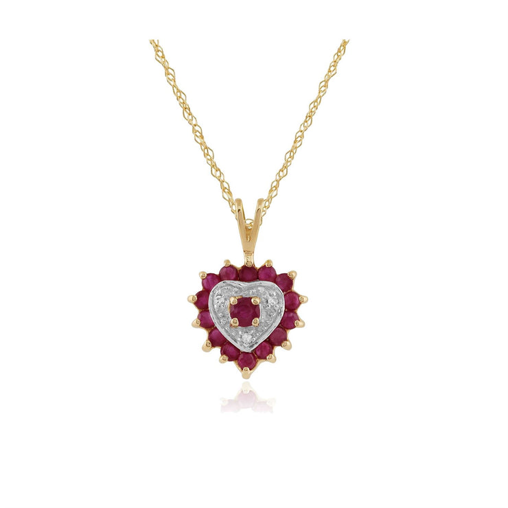 Pendentif Cœur Classique Or Jaune 375 Rubis et Diamant