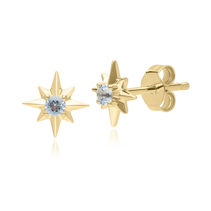 Boucles d'Oreilles Clou Etoile Night Sky en Or Jaune 9 Carats avec Topaze