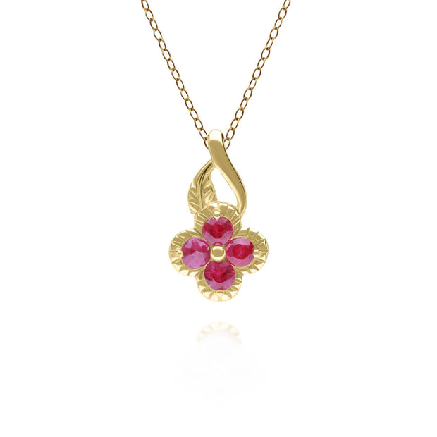 Pendentif Floral or Jaune 375 avec Rubis Rond