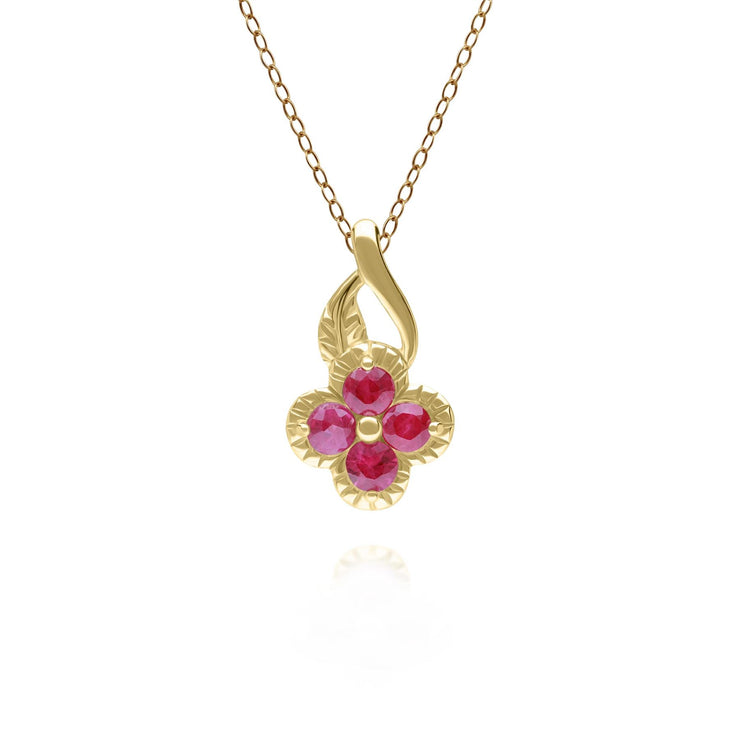 Pendentif Floral or Jaune 375 avec Rubis Rond