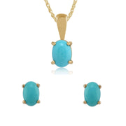 Pendentif et Boucles d'Oreilles Clou Classique Or Jaune 375 Turquoise Ovale