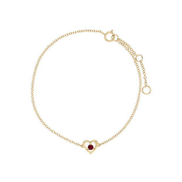 Rubis Bracelet, 9 CT or Jaune Rubis Rond Pierre Unique Coeur 19cm Bracelet