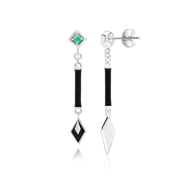 Boucles d'Oreilles Pendantes Grand Déco Asymétriques avec Emeraude