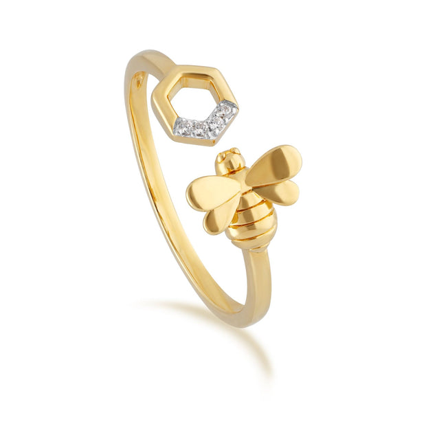 Bague Ouverte Abeille Collection Honeycomb Or Jaune 375 Diamant