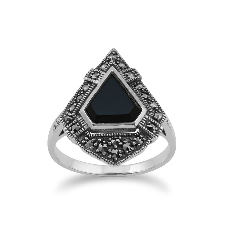 Gemondo Bague Marcassite, Argent & Onyx Noir Marcassite Bague Style Art Déco