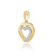 Pendentif et Boucles d'Oreilles Pendantes Double Cœur Classique Or Jaune 375 Diamant Rond