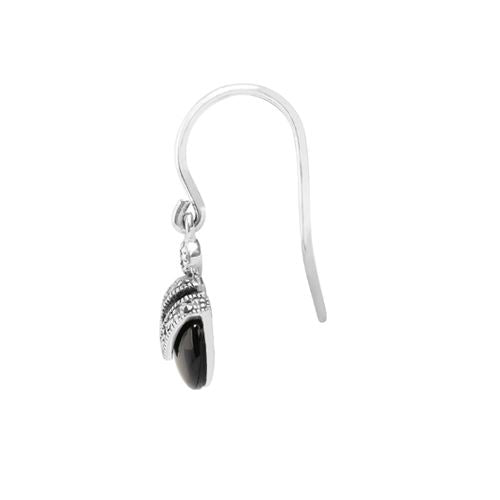 Pendentif et Boucles d'Oreilles Pendantes Style Art Déco Argent 925 Onyx Noir Cabochon et Marcassite