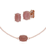 Bracelet et Boucles d'Oreilles Clou Classique Argent 925 Plaqué Or Rose Rhodochrosite Oval