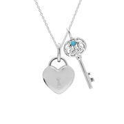 Pendentif Classique Cadenas Cœur Argent 925 et Charms Grande Clé Turquoise