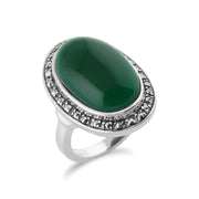 vert Calcédoine scintillant MARCASSITE anneau ovale en en argent sterling 925