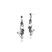 Pendentif et Boucles d'Oreilles Pendantes Feuille Torsadée Style Art Nouveau Argent 925 Marcassite