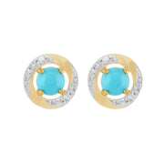 Boucles d'Oreilles Clou Turquoise Classique Or Jaune 375 et Ear-Jacket Halo Diamant