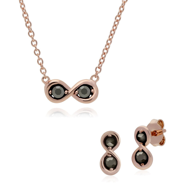 Collier et Boucles d'Oreilles Clou Infini Argent 925 Plaqué Or Rose Marcassite