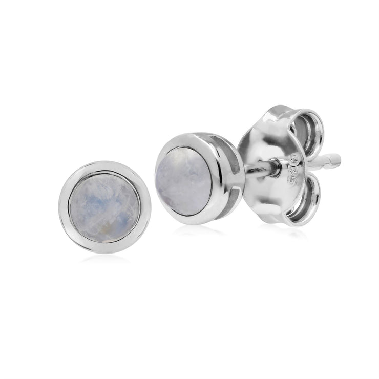 Pierre de Lune Boucles D'Oreilles, Argent Sterling Simple Pierre de Lune Arc-En-Ciel Chaton Round Stud Earrings
