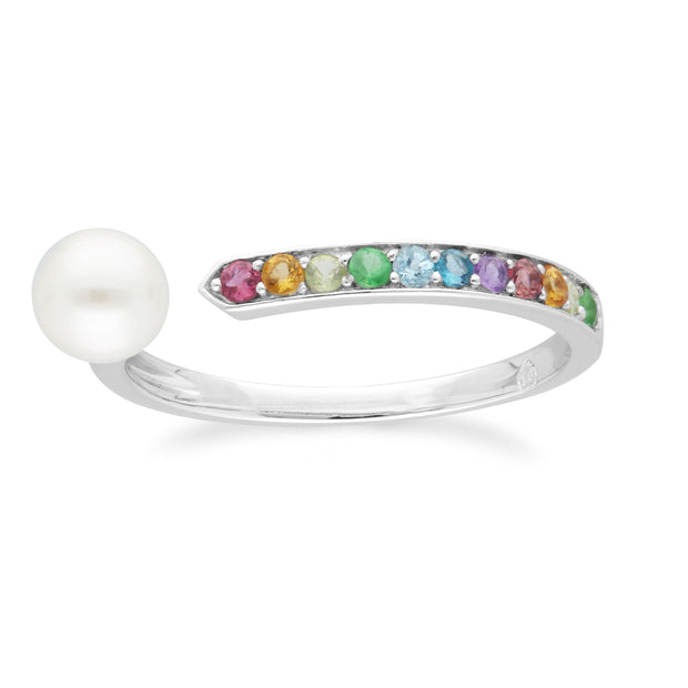 Bague Ouverte Arc-en-Ciel Argent 925 Perle et Pierres