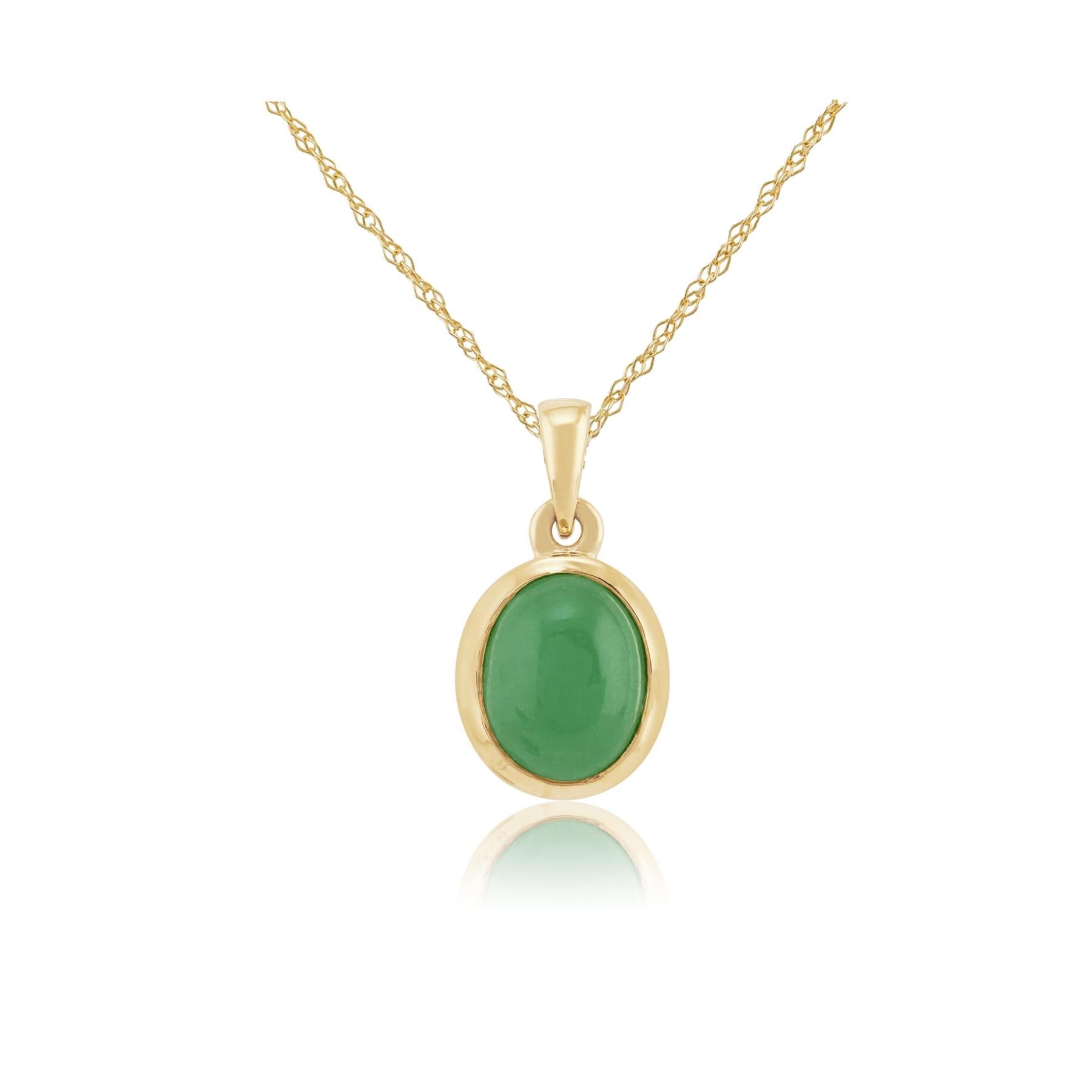 Pendentif Ancien En Jade Vert Poli Et Or - Breloque Vintage - Occasion