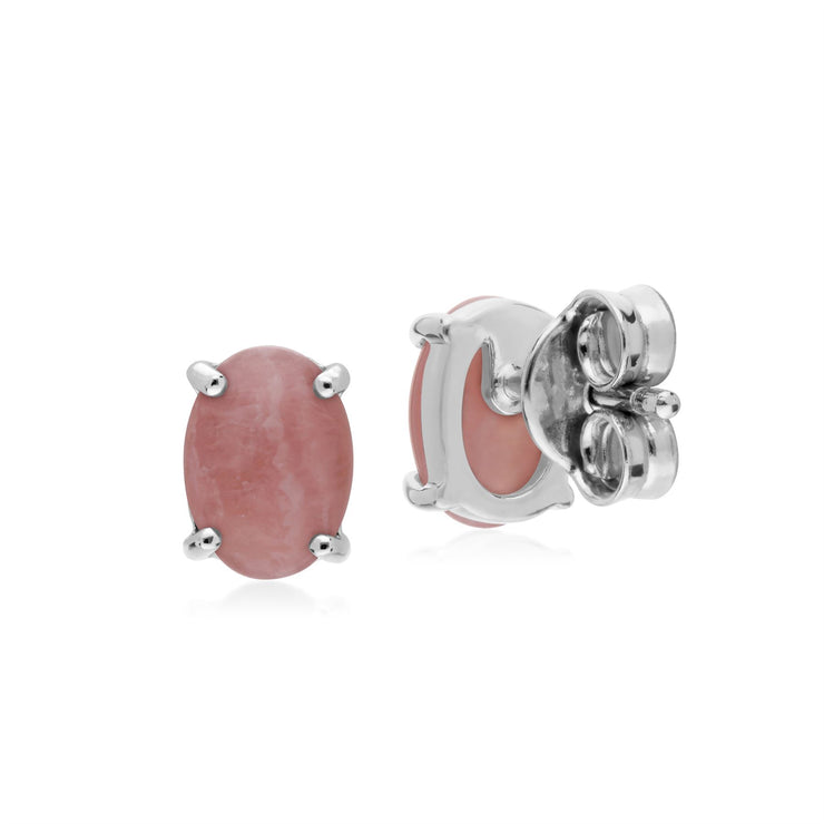 s Argent Sterling Rhodochrosite Pierre Unique Boucles D'Oreilles Ovales Clous