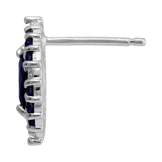 Boucles d'Oreilles Clou Classique Argent 925 Saphir Marquise et Diamant Style Cluster