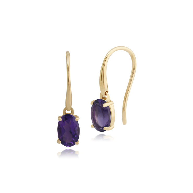 Bracelet et Boucles d'Oreilles Pendantes Classique Or Jaune 375 Améthyste Ovale