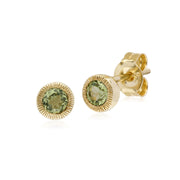 Peridot Boucles D'Oreilles, 9 CT P�ridot or Jaune Pierre Unique Rond Milgrain Boucles D'Oreilles