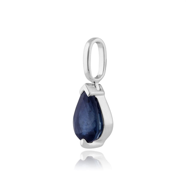 Pendentif Classique Or Blanc 375 Saphir Poire Bleu Clair