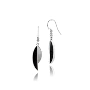 Collier et Boucles d'Oreilles Pendantes Style Art Déco Argent 925 Nacre, Onyx Noire et Marcassite