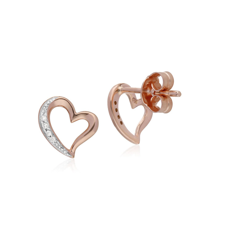 Diamant Boucles D'Oreilles, 9 CT or Rose Diamant Tendance Boucles D'Oreilles Puces Coeur