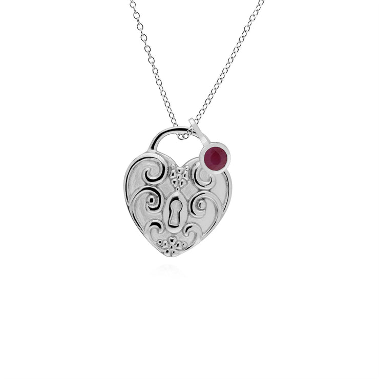 Pendentif Classique Cadenas Cœur Torsadé Argent 925 et Charms Rubis