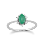 Gemondo Émeraude Bague, 9ct Or Blanc 0.47ct Émeraude & Diamant Ovale Grappe Bague