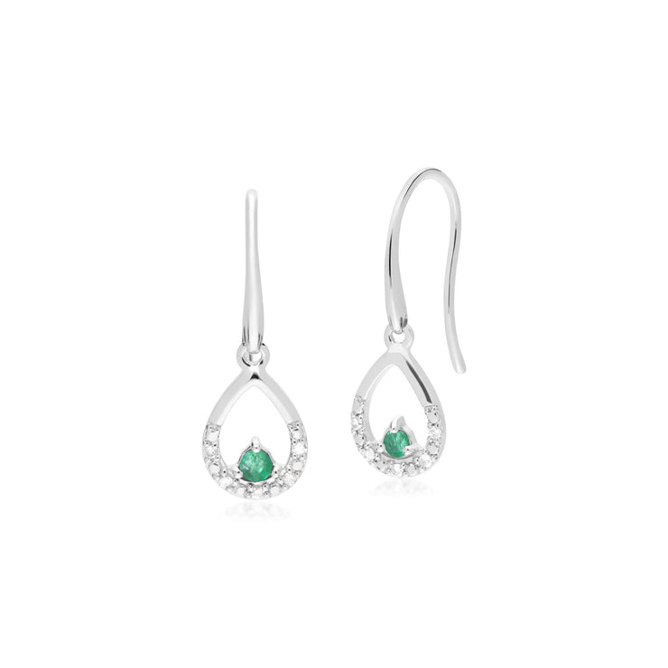 9 ct or Blanc Unique Émeraude & Boucles D'Oreilles Diamant Poire