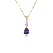 Pendentif Classique Or Jaune 375 Améthsyte Poire et Diamant