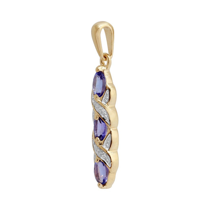 Pendentif Style Art Nouveau Or Jaune 375 Tanzanite Ovale et Diamant