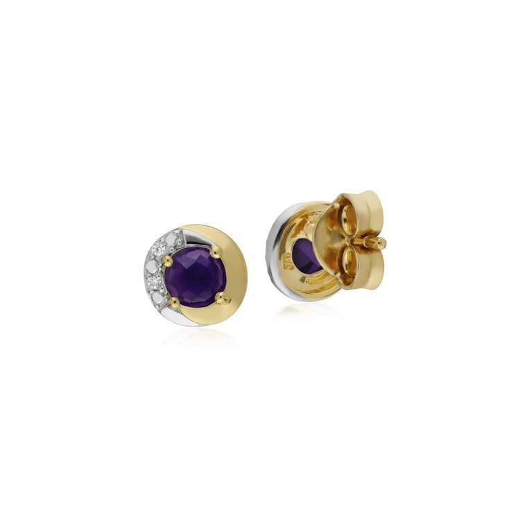 s 9 CT or Jaune Améthyste & Diamant Deux Tons Boucles D'Oreilles