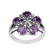 Argent Sterling 1,80 CT Améthyste & Marcassite Bague Coktail