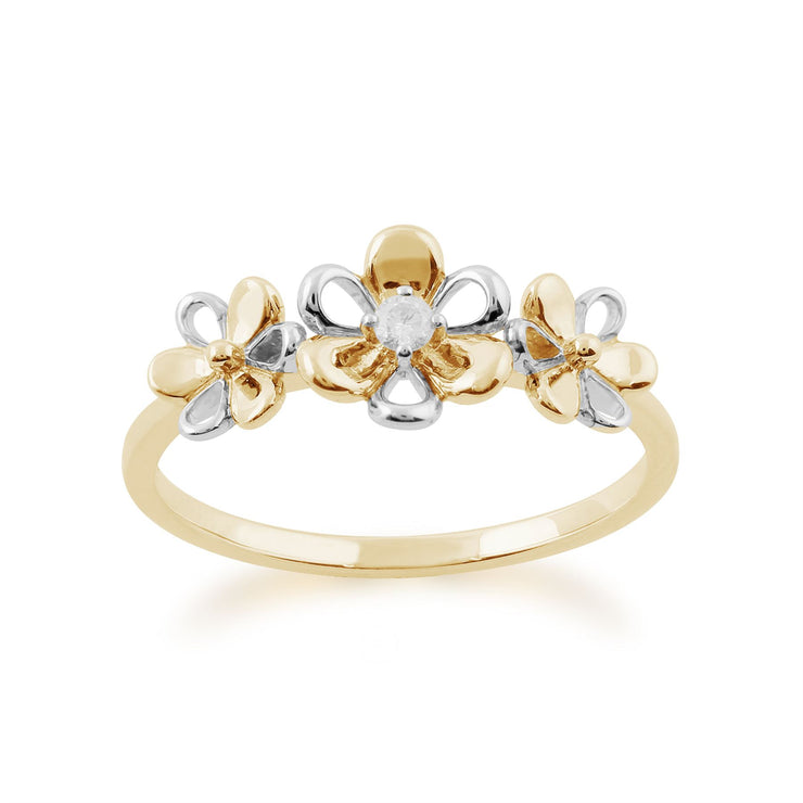 Gemondo 9ct Yellow Gold 0.03ct Diamond Three Flower Ring