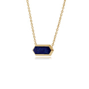Pendentif et Boucles d'Oreilles Pendantes Géométrique Argent 925 Plaqué Or Lapis Lazuli Prisme Hexagonal