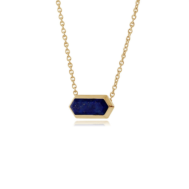 Pendentif et Boucles d'Oreilles Pendantes Géométrique Argent 925 Plaqué Or Lapis Lazuli Prisme Hexagonal