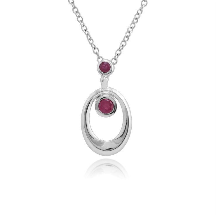 Pendentif et Boucles d'Oreilles Pendantes Classique Argent 925 Rubis Oval Halo serti Clos