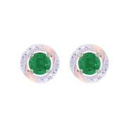 Boucles d'Oreilles Clou Emeraude Classique Or Blanc 375 Diamant et Ear-Jacket Diamant Rond