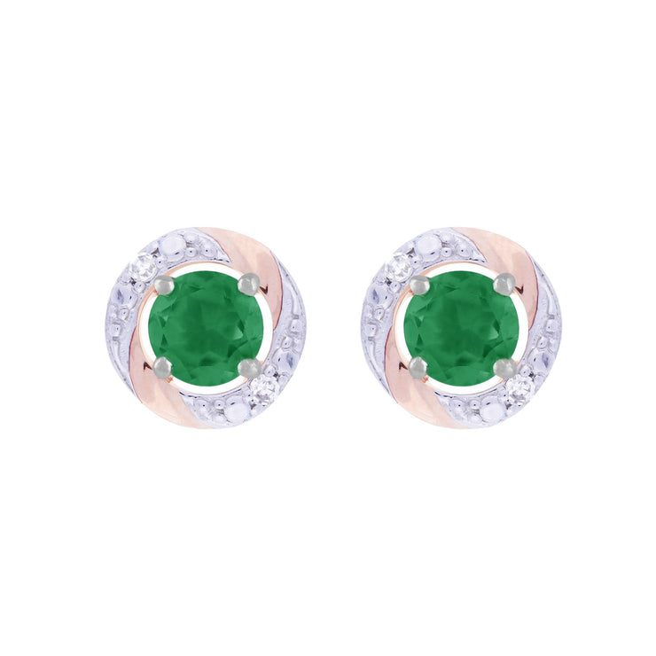 Boucles d'Oreilles Clou Emeraude Classique Or Blanc 375 Diamant et Ear-Jacket Diamant Rond