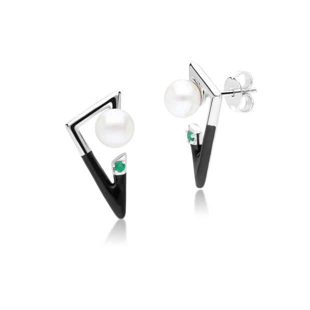 Boucles d'oreilles Grand Deco Rétro avec Emeraude & Perle