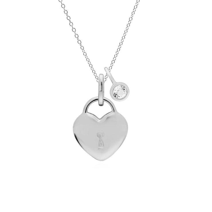 Pendentif Classique Cadenas Cœur Argent 925 et Charms Topaze Blanche