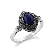 Gemondo Art Déco Bague, 925 Sterling Silver 1.00ct Lapis Lazuli & Marcassite Art Déco Bague