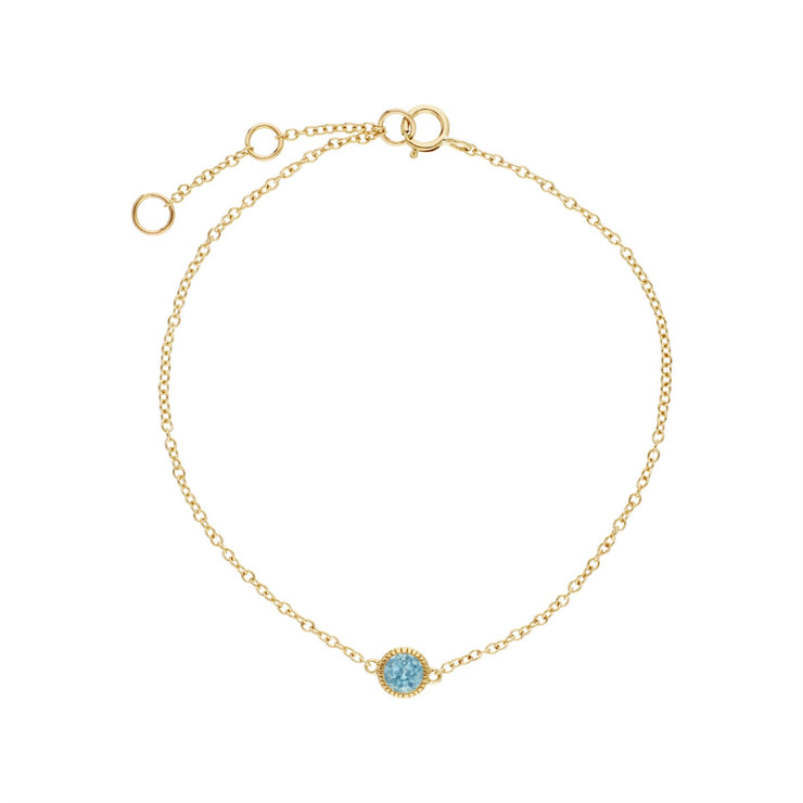 Topaze Bleu Bracelet, 9 CT or Jaune Unique Pierre Topaze Bleue Rond Milgrain 19cm Bracelet